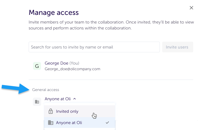 Collaboration is draft - manage access dropdown w arrow.png