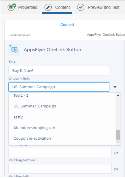 [ALT TEXT NEEDED: describe the OneLink link selector shown]