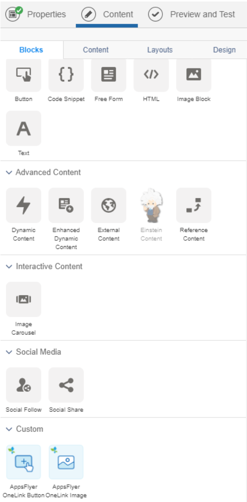 [ALT TEXT NEEDED: currently the filename sf_email_edit_onelink_new.PNG; describe the Content Blocks panel shown]