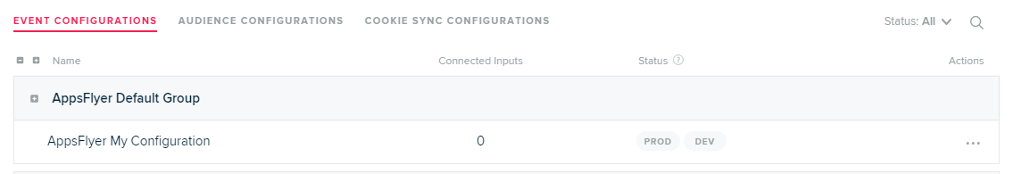 AppsFlyer configuration shown under the AppsFlyer Default Group