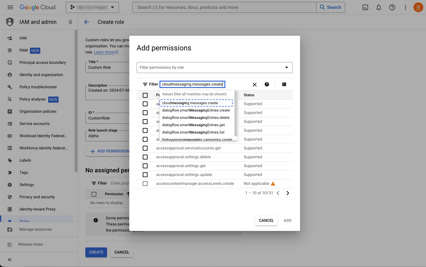 Cloud Messaging permission filter