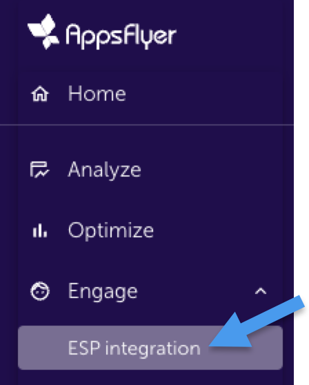 Selecting ESP integration from the Engage menu