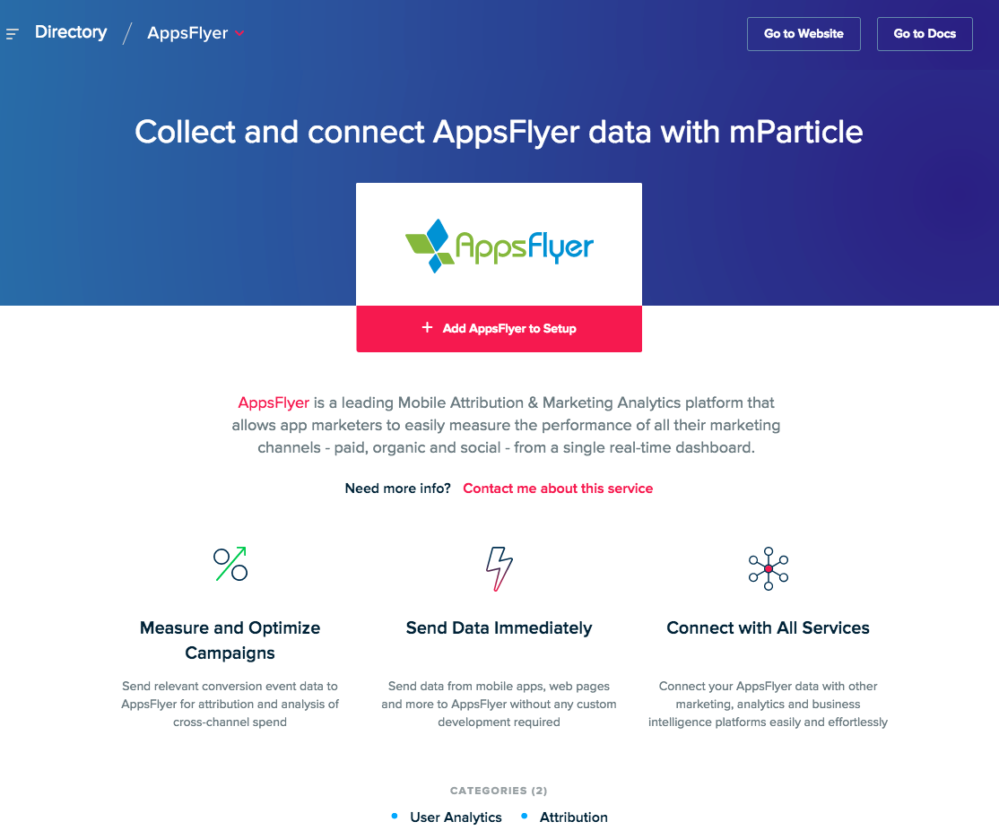 AppsFlyer tile in the mParticle Directory