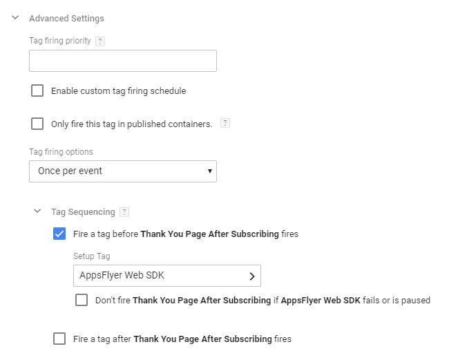 Tag Sequencing settings in Google Tag Manager